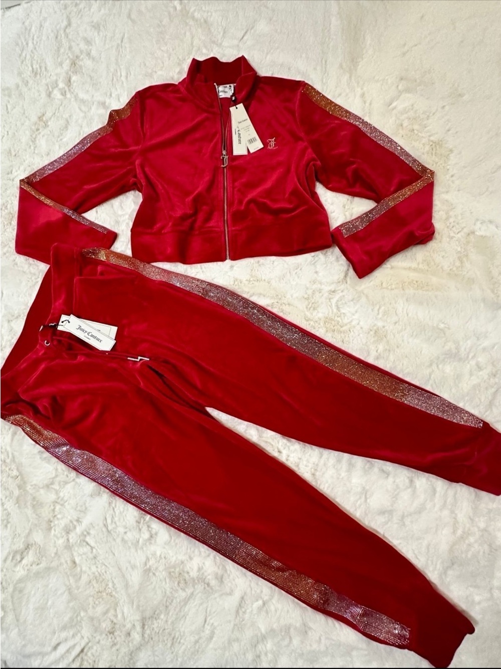 Juicy couture crystals cropped hoodie & velour pant